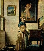 Jan Vermeer damen vid spinetten painting